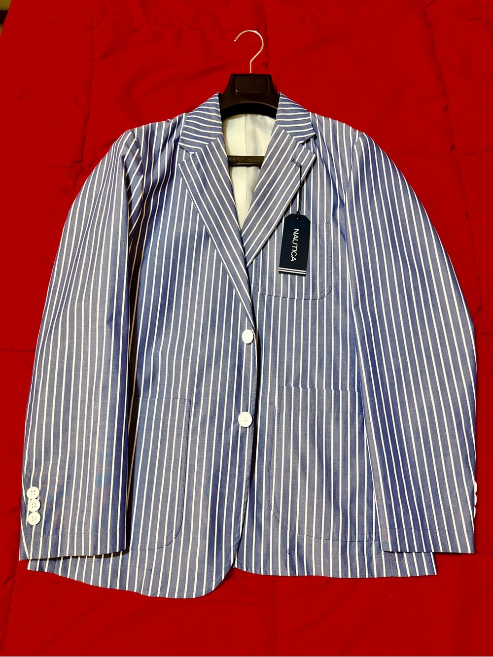 Nautica Blue and White Vertical Stripe Sport Coat